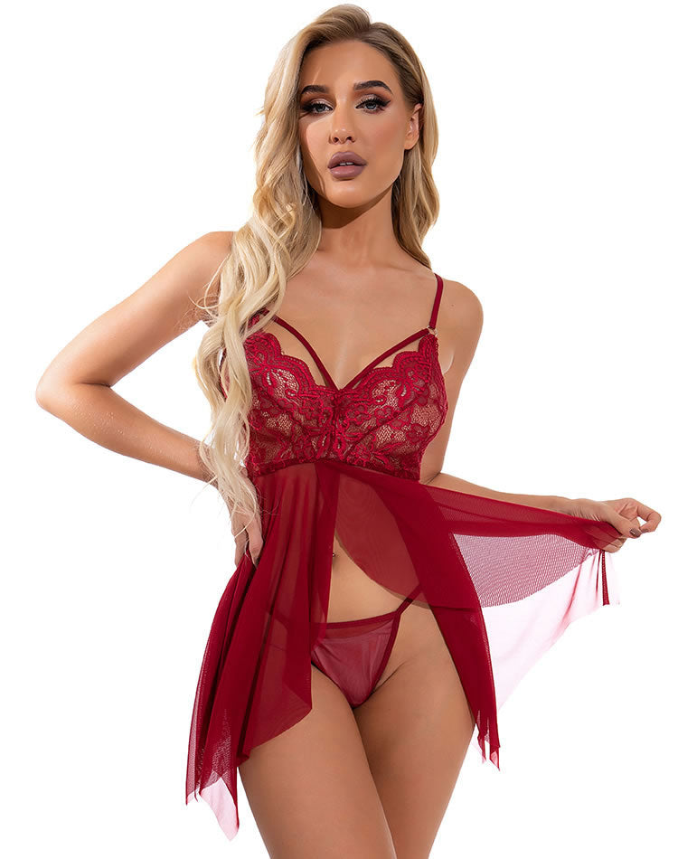 Burgundy Babydoll with Flowing Skirt