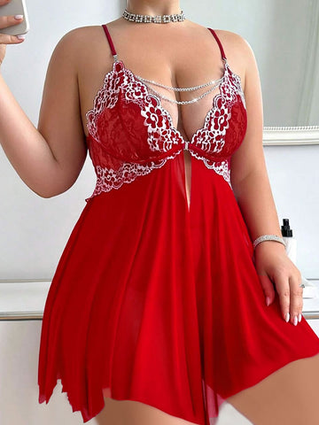 Plus Size Red Lace Promise Babydoll