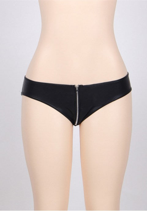 Plus Size Black Faux Leather Zip Panty