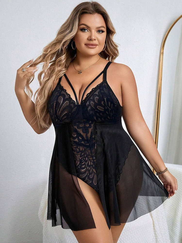 Plus Size Black Lace Cheeky Teddy