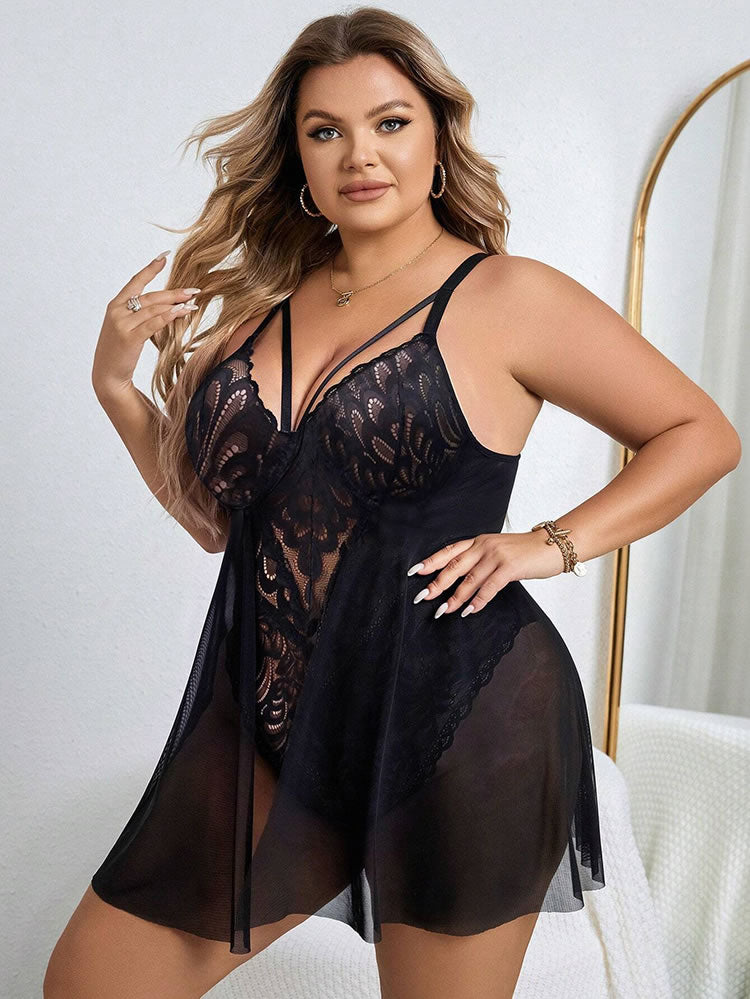 Plus Size Black Lace Cheeky Teddy